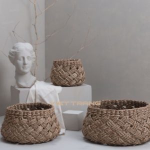 Seagrass belly basket with handles, handwoven in Vietnam