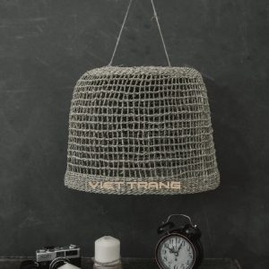 Round seagrass pendant lampshade, handwoven in Vietnam