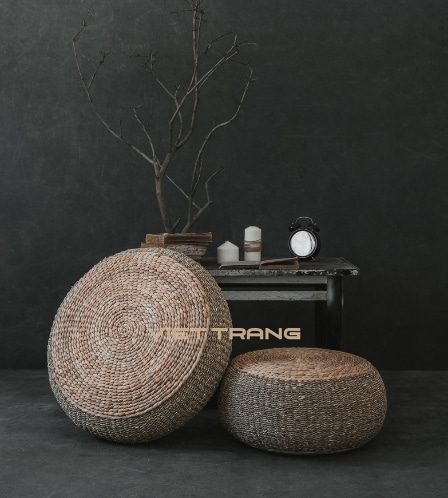 Trendy Round Seagrass Woven Ottoman