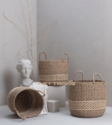 wicker basket with handle in the studio