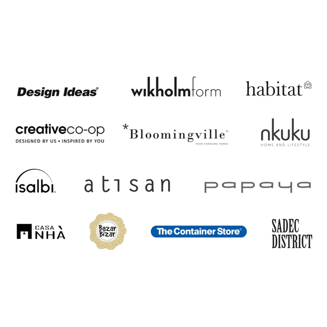 Wall of retailer and brand logos that stock Viet Trang woven homeware