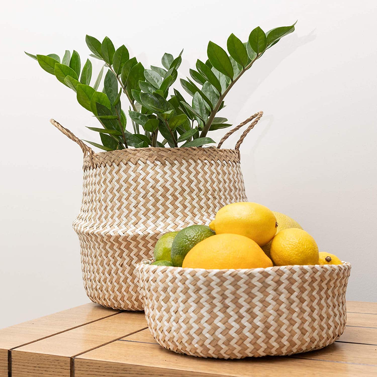 Durable handwoven seagrass belly baskets that hold their shape