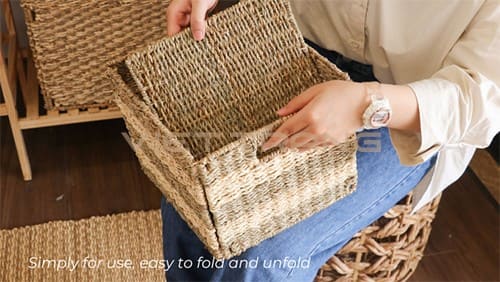 folding a rectangle woven basket easily by hand