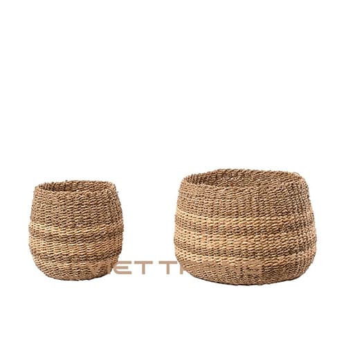 seagrass woven planter basket white background