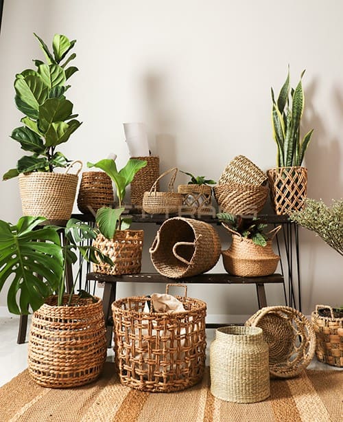 group of woven planter basket product