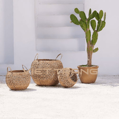 woven belly basket planter with handles