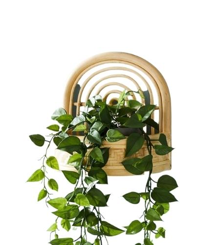 Brown Rattan Wall Rack For Holding Plants