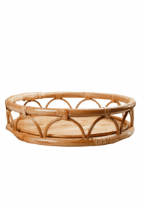 Natural bamboo boho serving tray, handwoven in Vietnam.