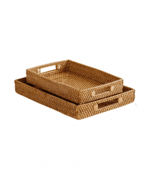 Wholesale rectangle rattan storage tray with handles