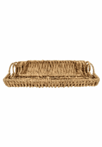 Decorative water hyacinth wicker tray in a warm brown tone, handwoven in Vietnam.