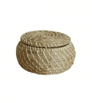Round Woven Seagrass Basket with Lid for Home Decor