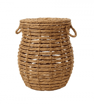 New in Antique Water Hyacinth Basket with Handles and Lid
