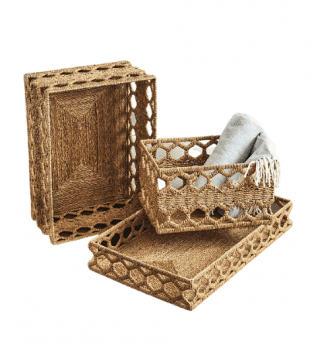 Wicker round rattan serving tray with handle wholesale