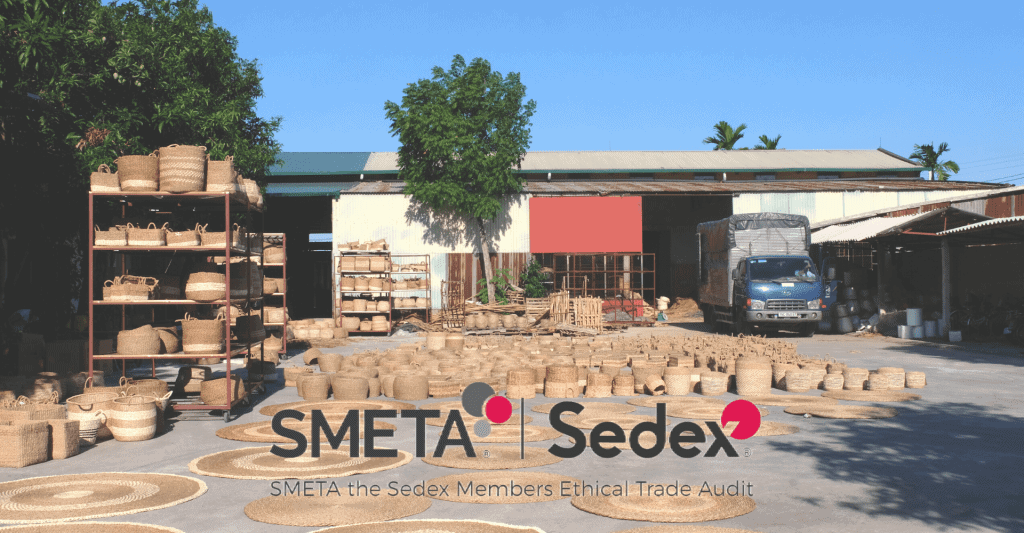 SMETA Sedex Members Ethical Trade Audit logo over the Viet Trang factory yard in Nga Son, Vietnam