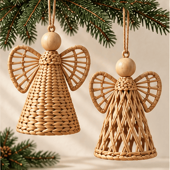 Woven Angel Ornaments, Set of 2