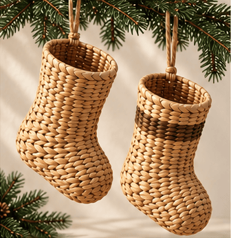 Mini Woven Stocking Ornaments, Set of 2