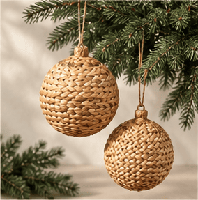Natural Woven Baubles, Set of 2
