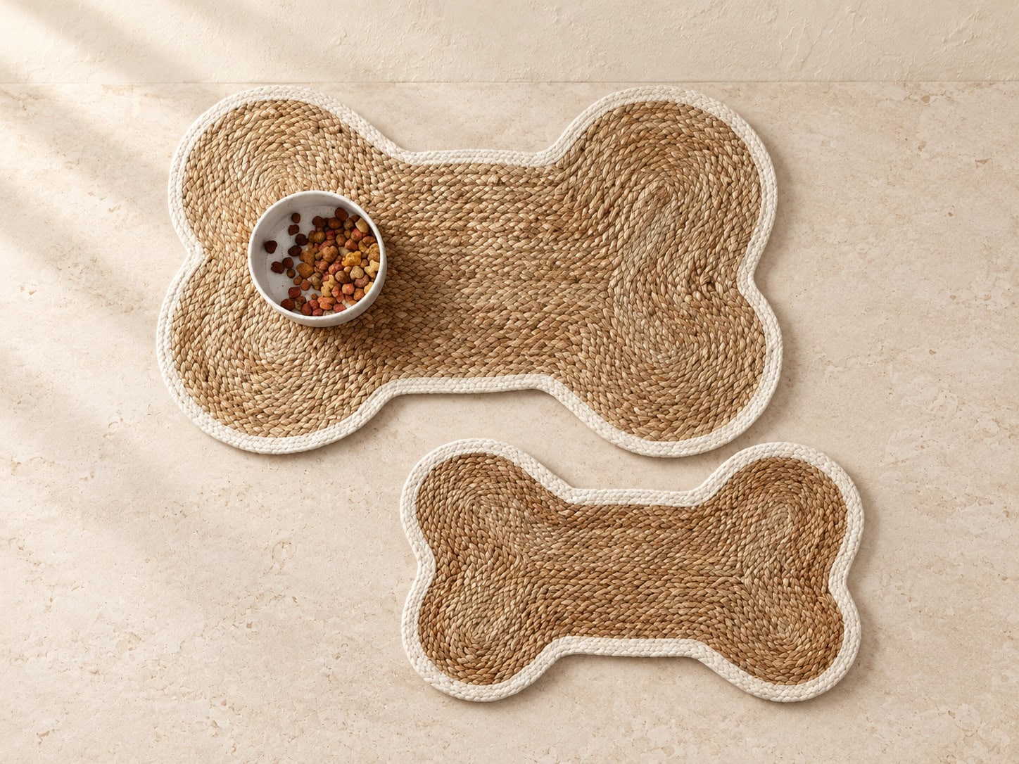 Bone-Shaped Water Hyacinth Feeding Mats, Set of 2