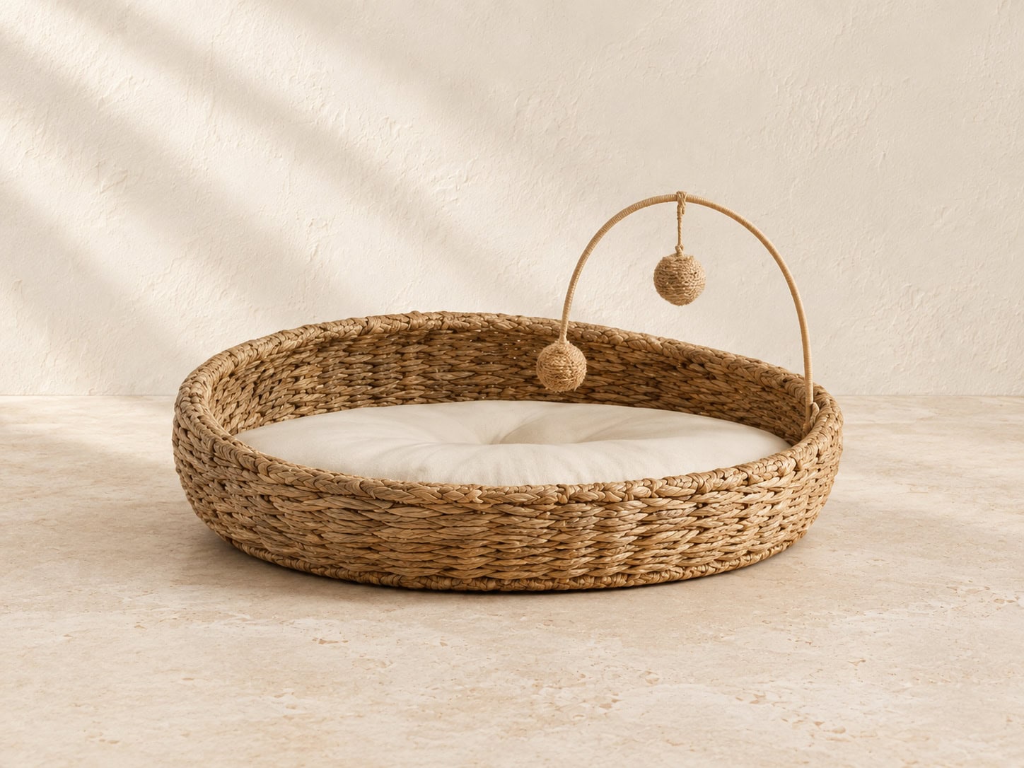 Shallow Water Hyacinth Cat Bed with Toy Arch