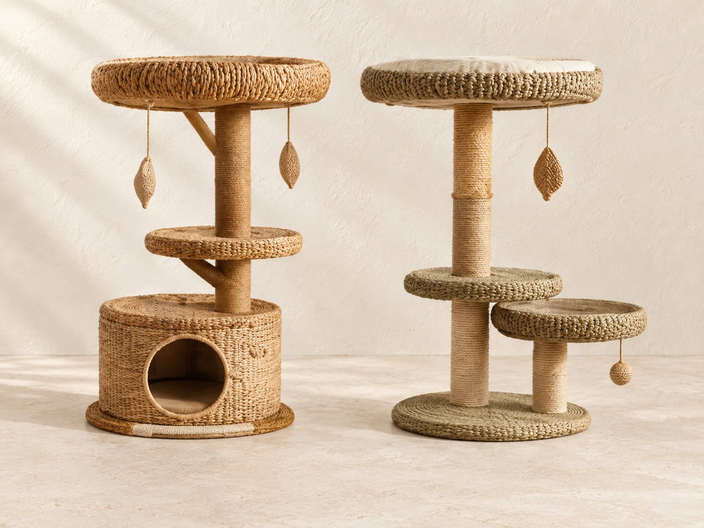 Tiered Nest & Low-Profile Seagrass Cat Trees, Set of 2