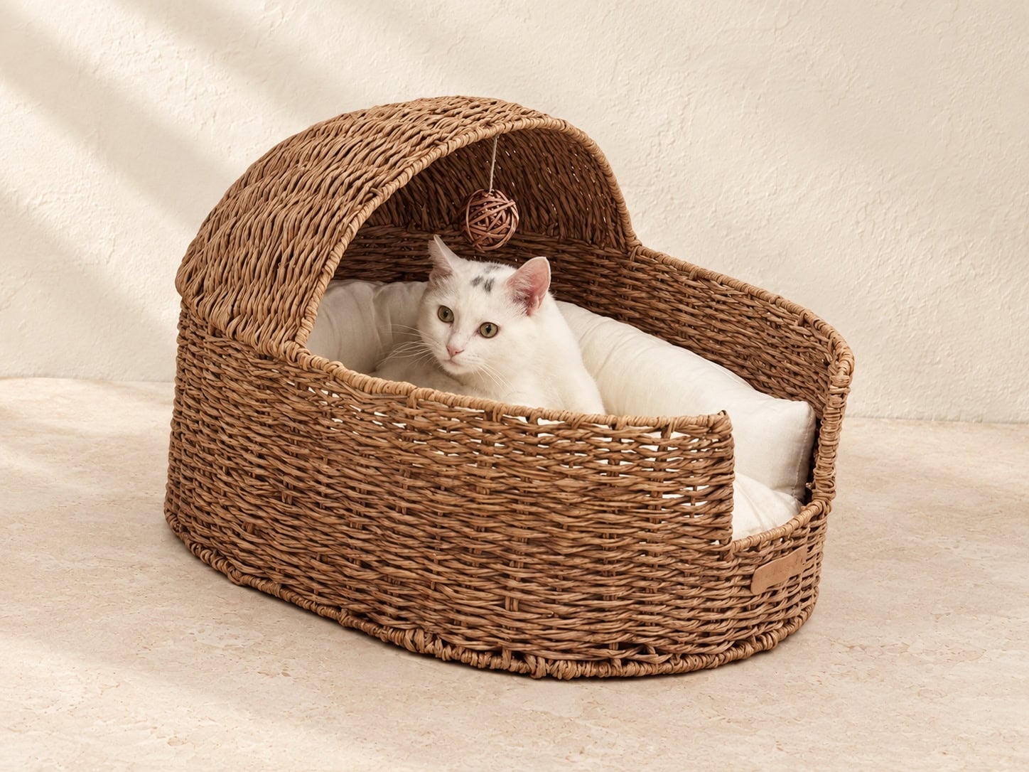 Hooded Seagrass Cat Basket Bed