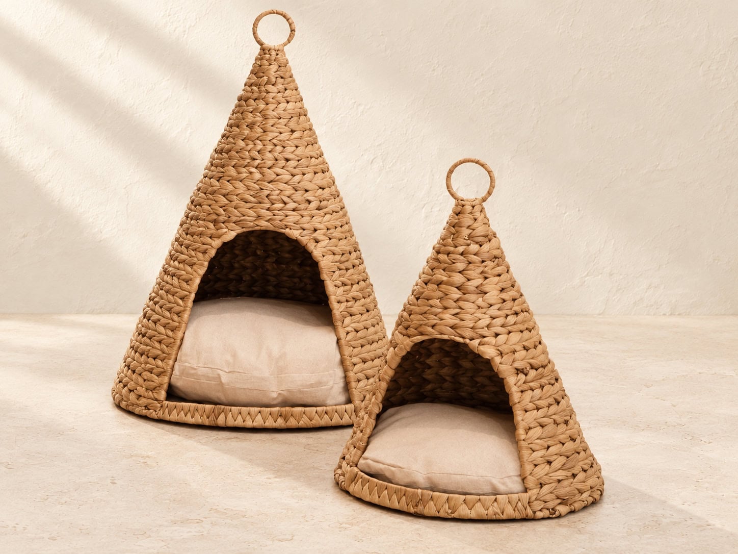 Cone-Shaped Water Hyacinth Pet Huts, Set of 2