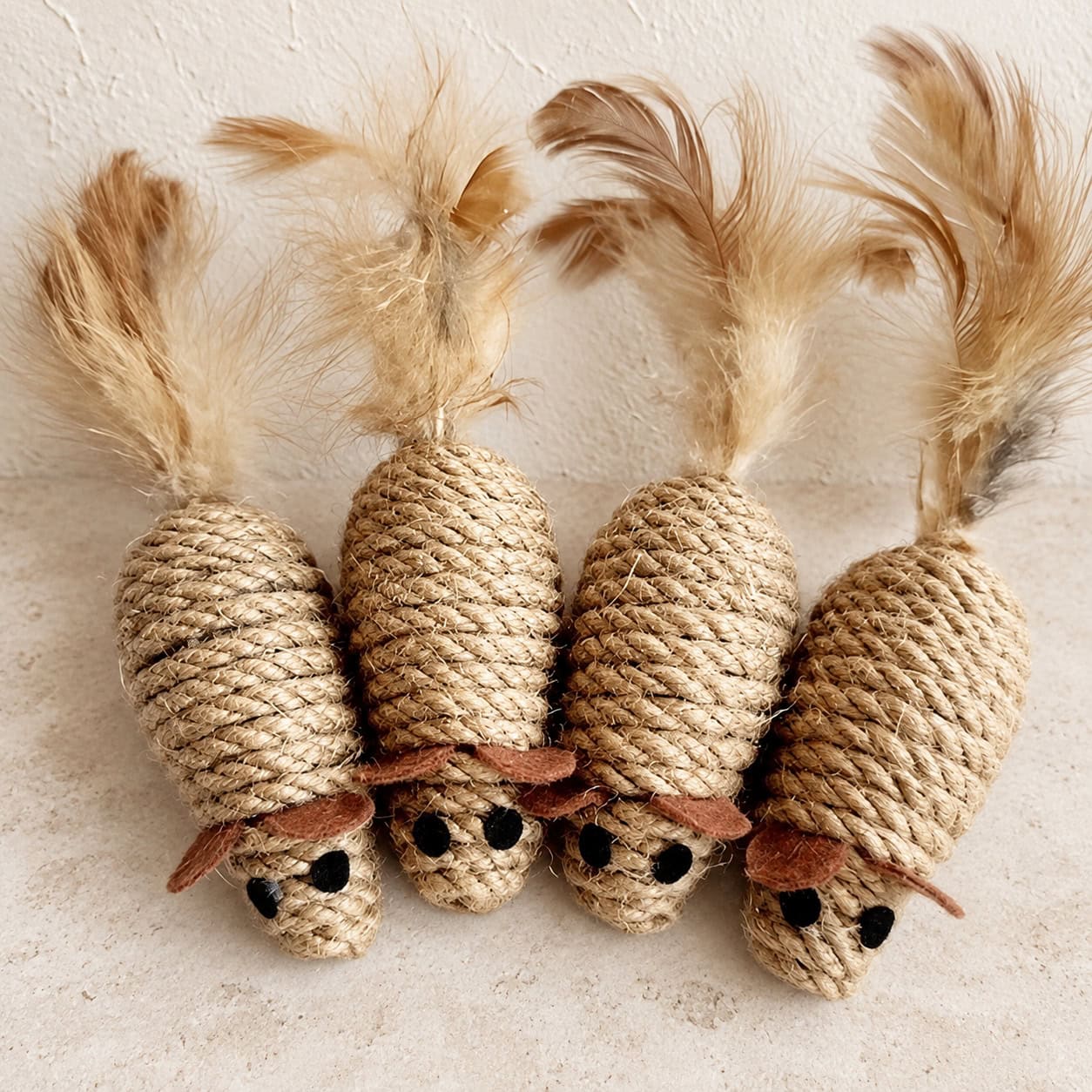 Feather-Tailed Seagrass Mouse Toys, Set of 4