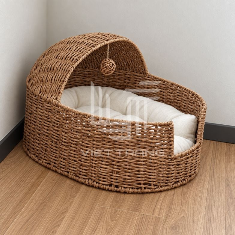 Handwoven Cat Bed with Hanging Toy Ball